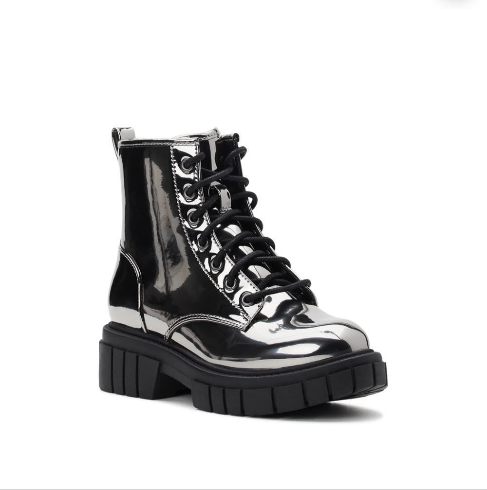 Steve Madden NYC Lug Bottom Combat Boots Shoes Big Girl Size 5 Pewter